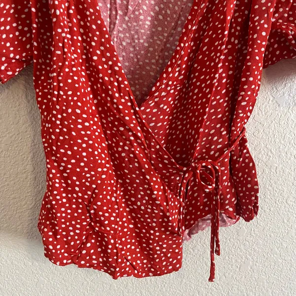 & Other Stories red and white polka dot wrap top blouse - Image 2