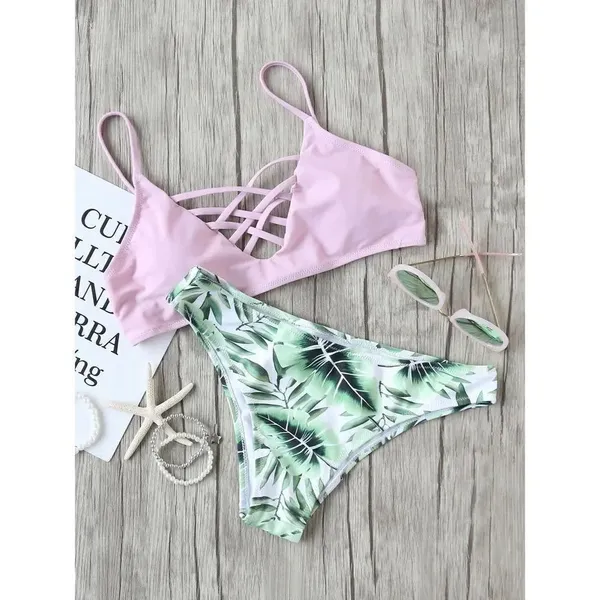 ✨4xHP✨Leaf Print Criss Cross Mix&Match Bikini Set✨ - Image 2