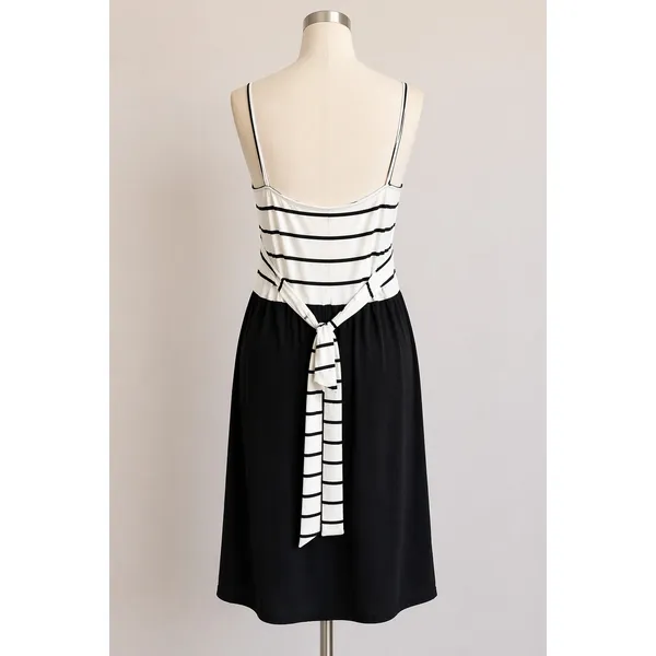 SheIn Womens 2XL Black White Contrast Dress‎ Minimalist Chic Striped Midi Dress - Image 2