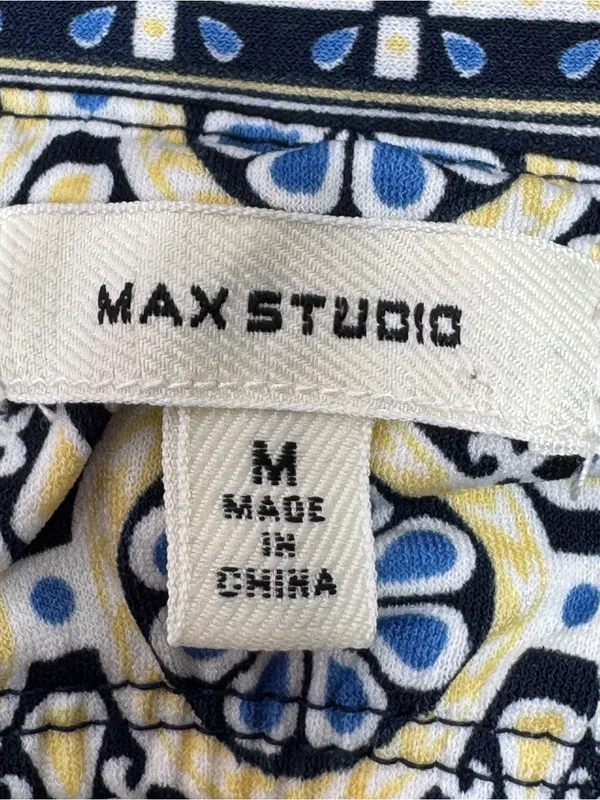 Max Studio‎ Geometric Medallion Print Halter Shift Dress Yellow Blue Medium - Image 9
