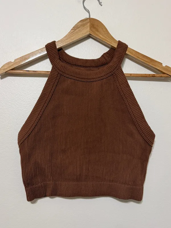 Aerie Ribbed Brown Crop Tank Top Size Large Stretch - Image 2
