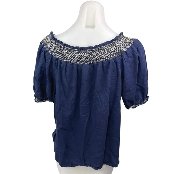 Old Navy Womens Navy Blue Off The Shoulder Stretch Ruffle Boho Blouse Top Size M - Image 2
