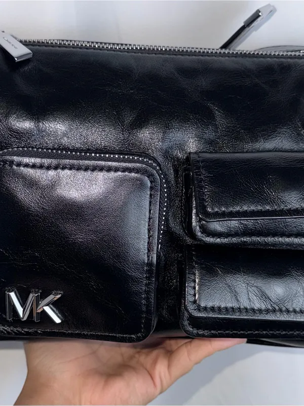 Michael Kors Black Leather Messenger Bag with Front Pocket Details - Image 10