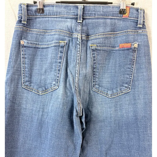 7 For All Mankind Cropped Wide Leg Jeans Women Blue Frayed Hem 28‎ - Image 6