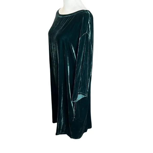 Eileen Fisher Emerald Green Silk Velvet Cocoon Dress L Oversized - Image 4