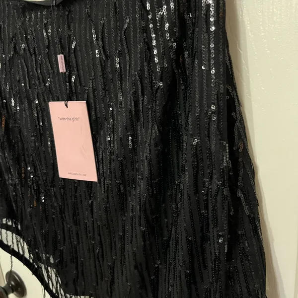 NWT Avec Les Filles Womens Black Sequin Fringe Short‎ Mini Skirt size small - Image 7