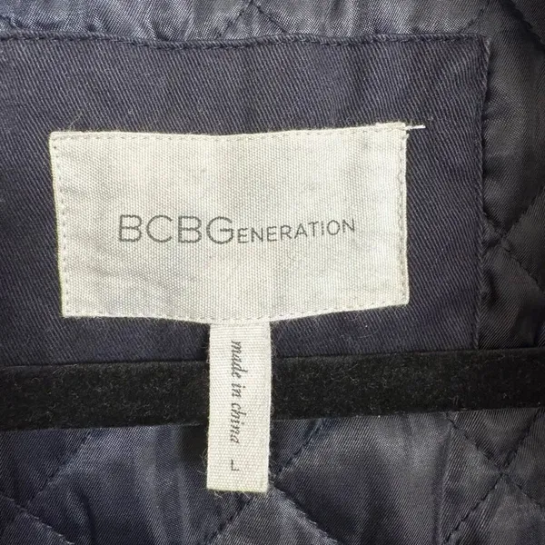 BCBGeneration Navy Blue Hooded Faux Fur Trim Anorak Parka Coat Large - Image 9