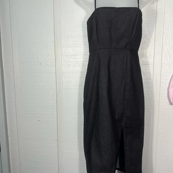 Lulus Black Denim Spaghetti Strap Dress Size EUC - Image 2
