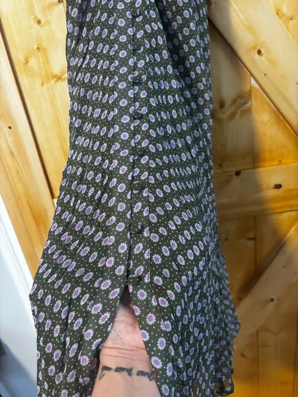 NWT Anthropologie Button Front Puff Sleeve Midi Dress -‎ Moss Green Floral 0 - Image 8