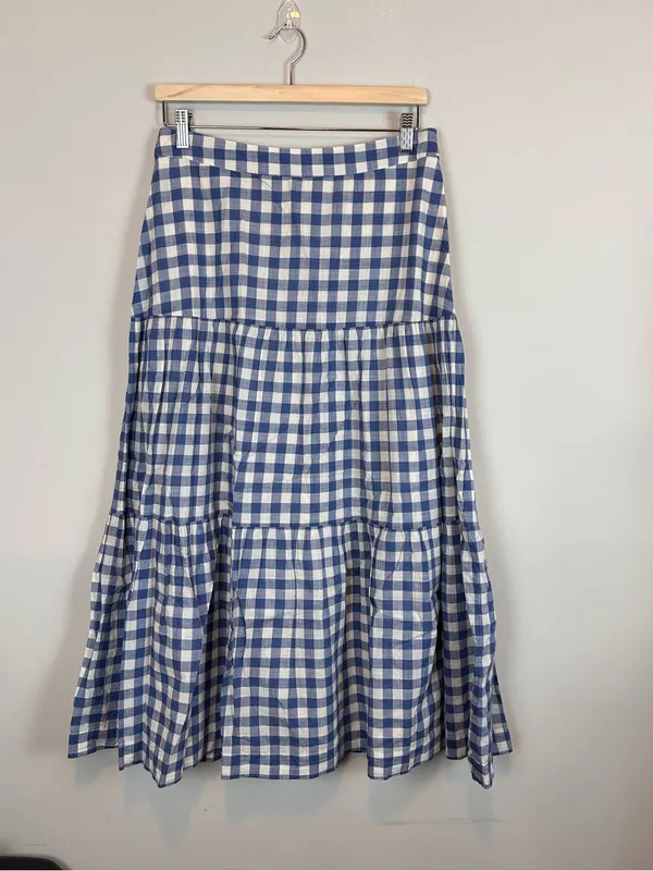 GAP Tiered Maxi Skirt Blue White Gingham Cotton Cottagecore Women’s 8 - Image 3