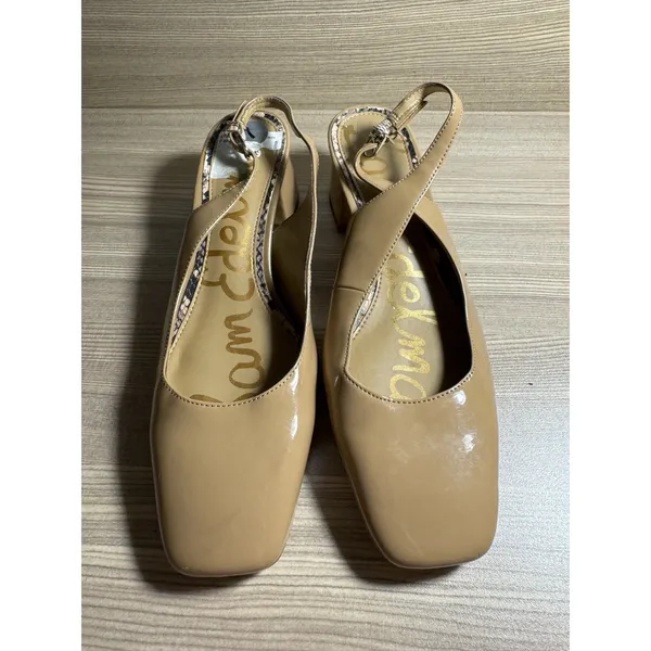 Sam Edelman Terra patent leather square-toe slingback block heel Tan Size 7 - Image 3