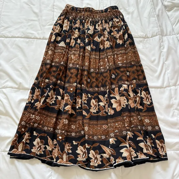 Vintage 90s Maxi Skirt Small Cotton Bohemian Fairy Whimsy Hippie Gypsy Brown Y2K - Image 5
