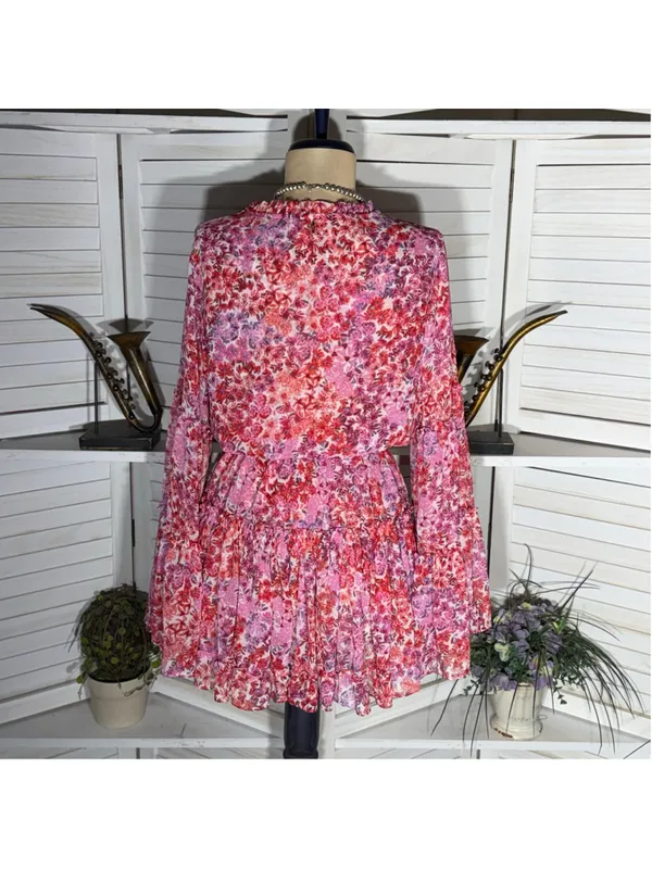 Misa Los Angeles chiffon babydoll floral mini dress Angel sleeves boho Fairy XS - Image 3
