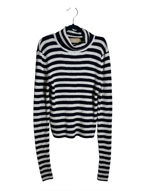 Free People Super Stripe Sweater Ribbed Turtleneck Stretch Knit Medium - Image 2