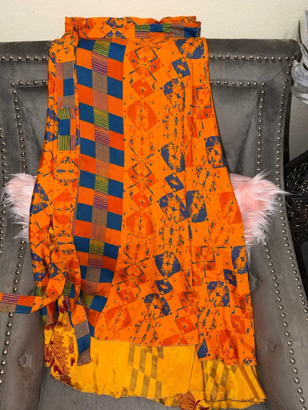 The Sunset Golden Bloom Reversible Indian Silk Wrap Skirt - Image 4