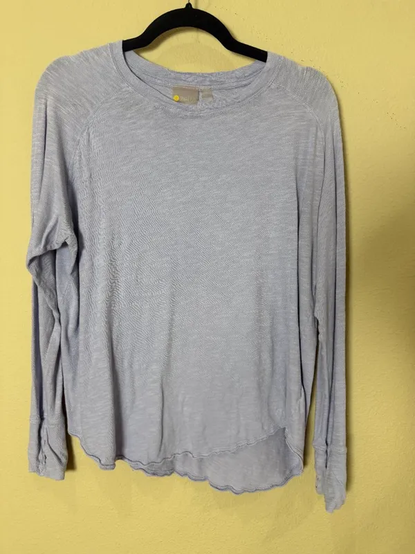 Zella Relaxed Washed 2.0 Long Sleeve Slub Tee Light Blue Lilac Colorway Size XS - Image 2