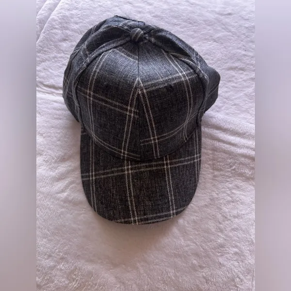 Gray Flannel White Plaid Hat Cap Strap Buckle Lea. Tee Da Brand Summer Outfit - Image 3