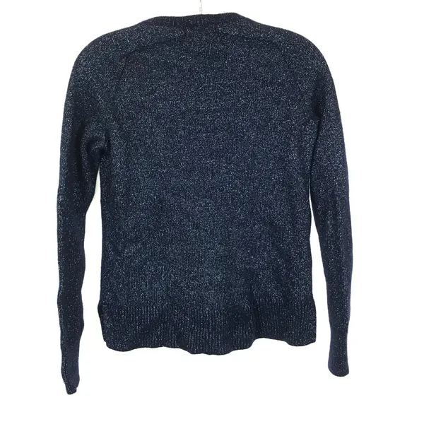 Womens Size Medium J.Crew Navy Silver Italian Cashmere Metallic Pullover Sweater - Image 3