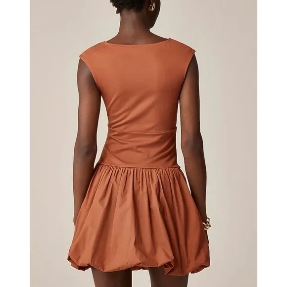 J Crew Bubble Hem Mixy Mini‎ Dress Large Terracotta Brown Old Money Mixed Media - Image 8