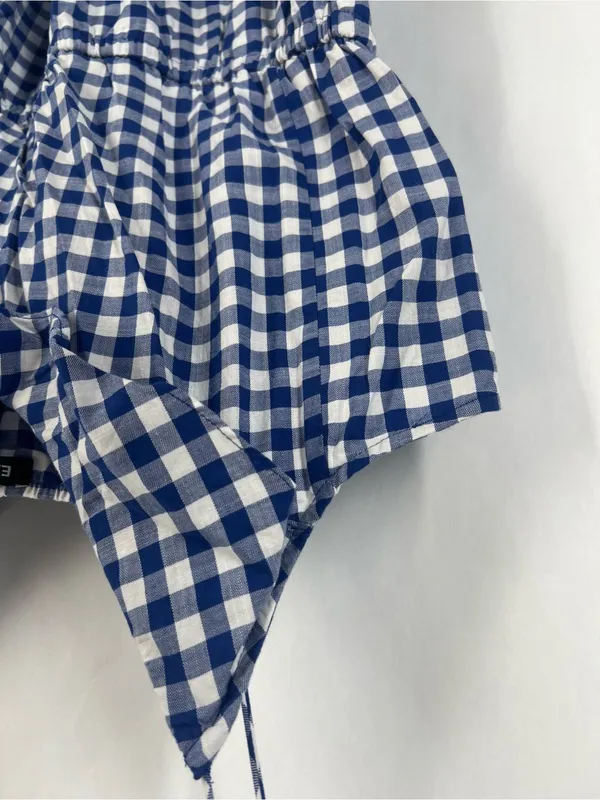 Express Blue and White Gingham One-Piece Romper - Image 3