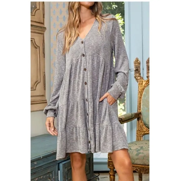 Ces Femme Baby Doll Button Down Swing Dress Mocha Gray Size Small -NWT - Image 3