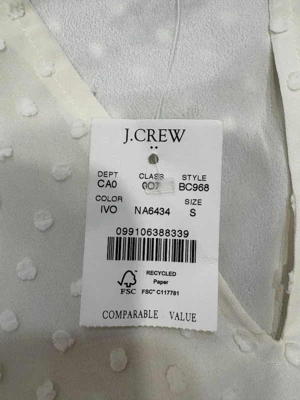 Nwt 🌟 J. Crew 🌟 Swiss Clip Dot Chiffon Blouse With Ruffle Detail White Sz S - Image 3