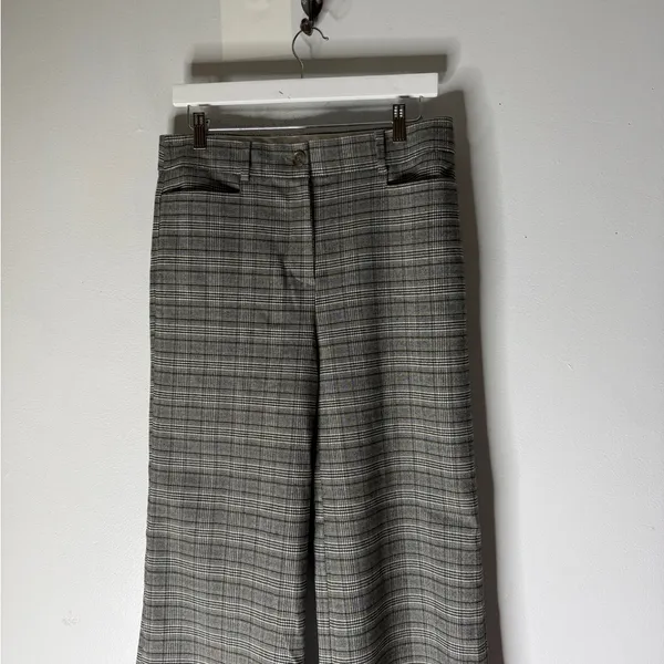 Loft High Waist Trouser Wide‎ Leg Gray Plaid Size 8 - Image 3