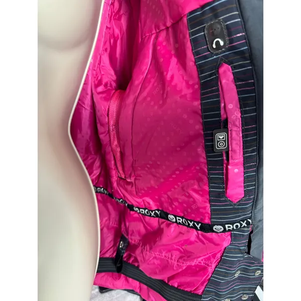 Roxy 5K Silver Snowboard/Ski Jacket Black With Multicolor‎ Pinstripe Size XL - Image 8