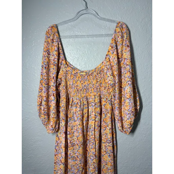 Billabong Women's Swept Away Midi Dress Boho Floral Smocked Babydoll Milkmaid - Image 8