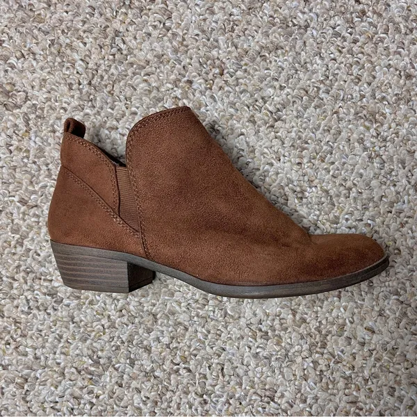 Women's Faux Suede Ankle Booties in Brown with Zipper - Image 2