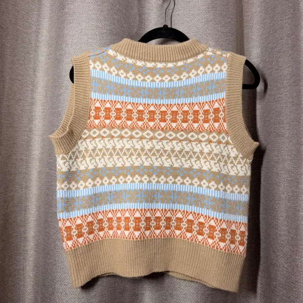 Retro Women Knit Vest Jumper Pullover Sleeveless Sweater V-Neck Warm Knitwear - Image 3