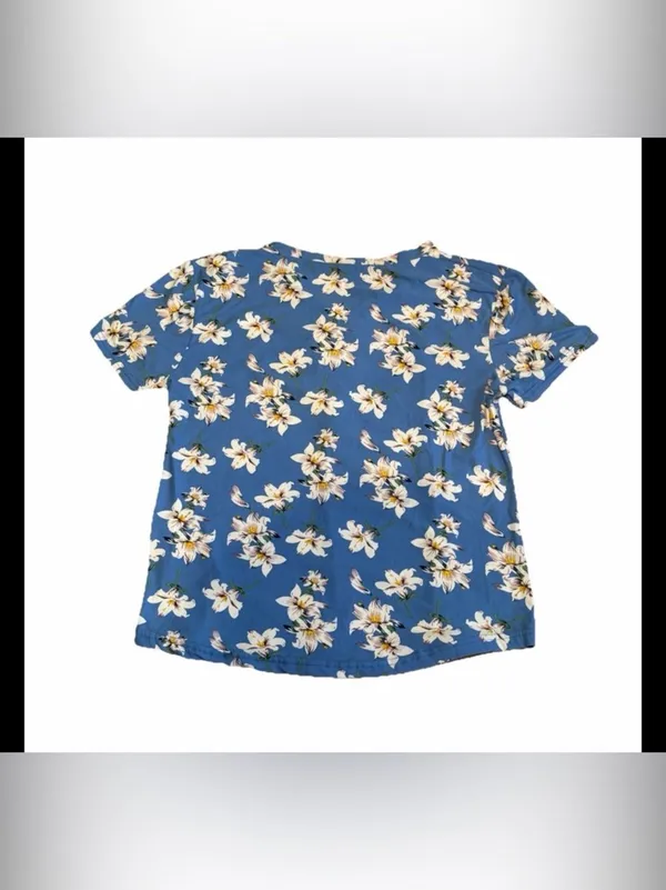 Liz & Lilli Women’s Blue Floral Print Round Neck Short Sleeve Shirt Size XL - Image 8