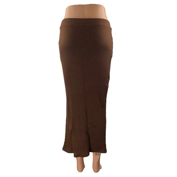 Social Tourist Women's Brown Ribbed High Waist Slit Midi Knit Pencil Skirt Sz S - Image 3