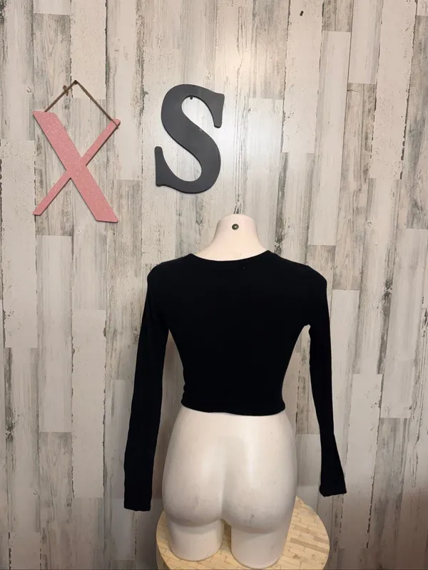 Garage Ribbed Crop Top Womens Extra Small Black Long Sleeve Crew Neck Stretch - Image 4