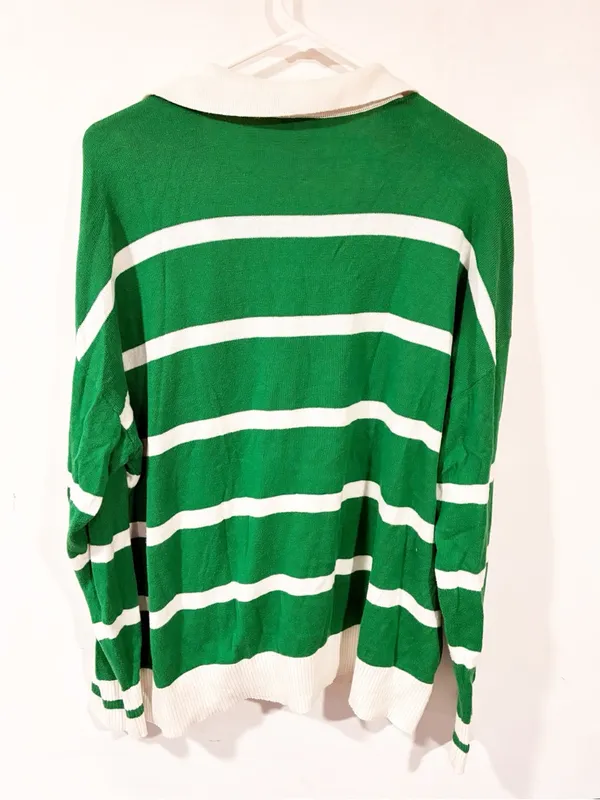 Torrid Plus Size Green White Stripe Rugby Cotton Polo Top Size 1X - Image 5