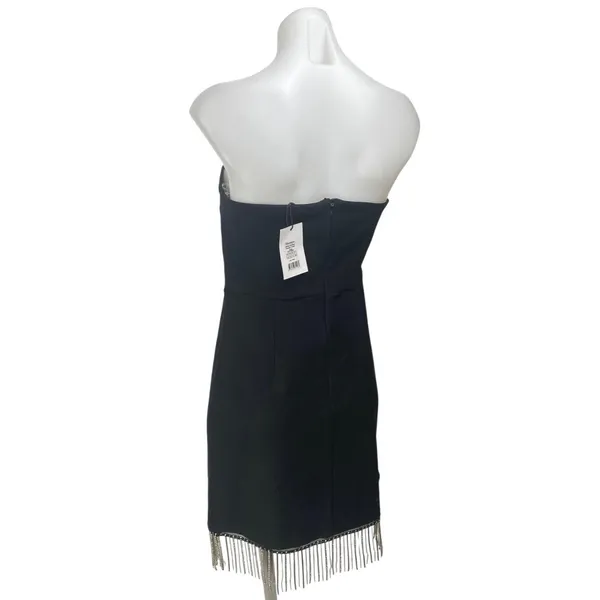 NEW Showpo. Black Shikita Strapless Bandeau Tube Fringe Hem Mini Dress Size 8 - Image 2