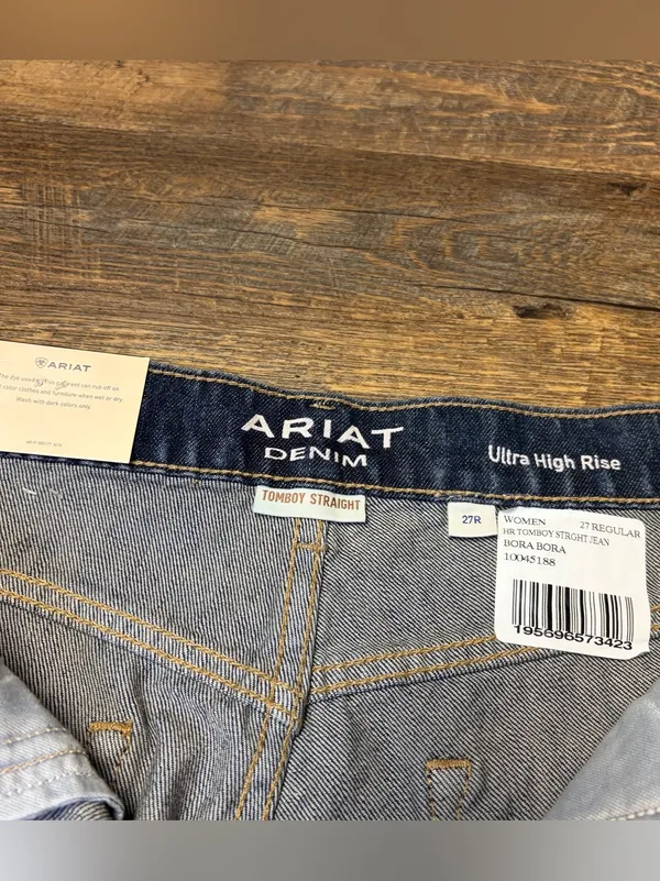 NEW Ariat Jeans Tomboy Straight Ultra High-Rise Women's 27 Button Fly Distress - Image 6