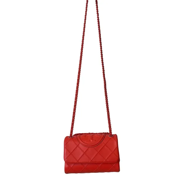 Tory Burch Fleming Orange Quilted Leather Convertible Shoulder Crossbody Bag - Image 3