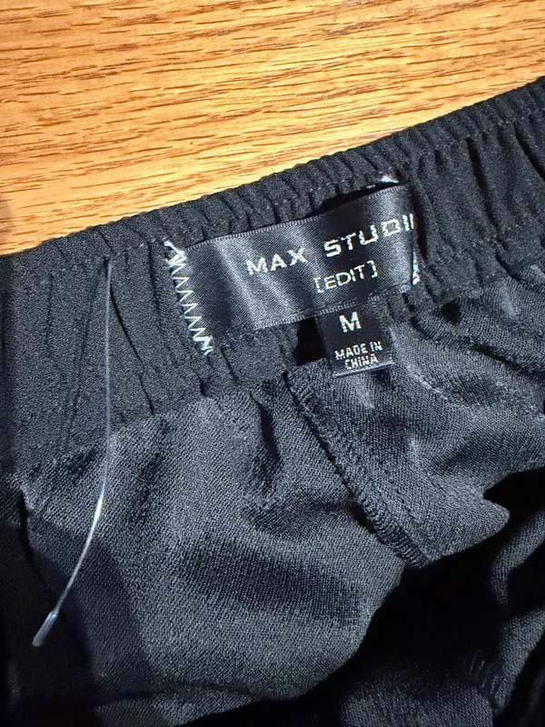 NWOT Max Studio Edit Wide-Leg Drawstring waist flap pockets Black Pocket Pants Sz M Relaxed wide-leg - Image 4