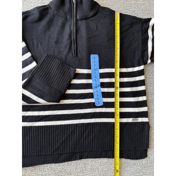 DKNY Womens Quarter‎ Zip Striped Pullover Sweater Black White Large NWT - Image 6