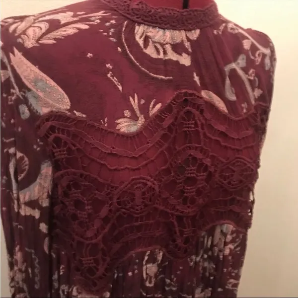free people sweet thing printed tunic dress purple paisley burgundy size‎ small - Image 4