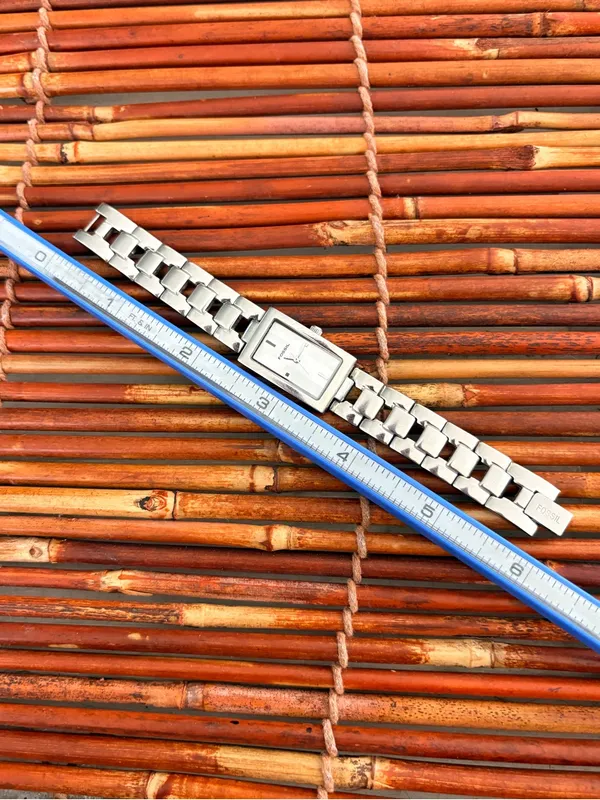 Fossil Silver Rectangular Stainless Steel Link Watch Needs Battery - Image 6