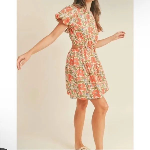 NWT &Merci Cream‎ Orange Floral Puff Sleeve Back Cut Out Lindsay SunDress - Image 6