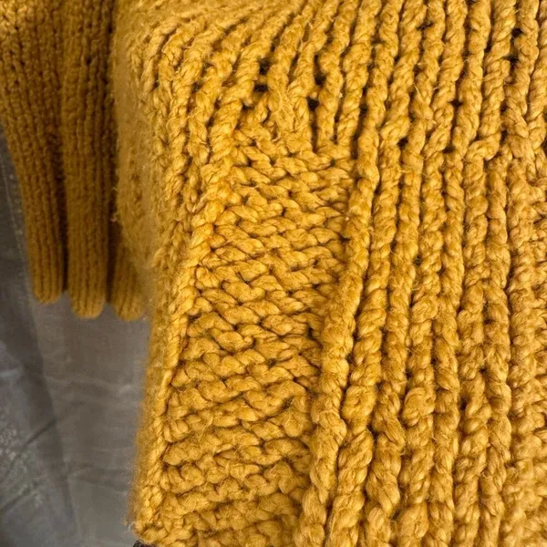 Free People Desert Sun Golden Yellow Beachy Slouch Chunky Sweater Large - Image 7