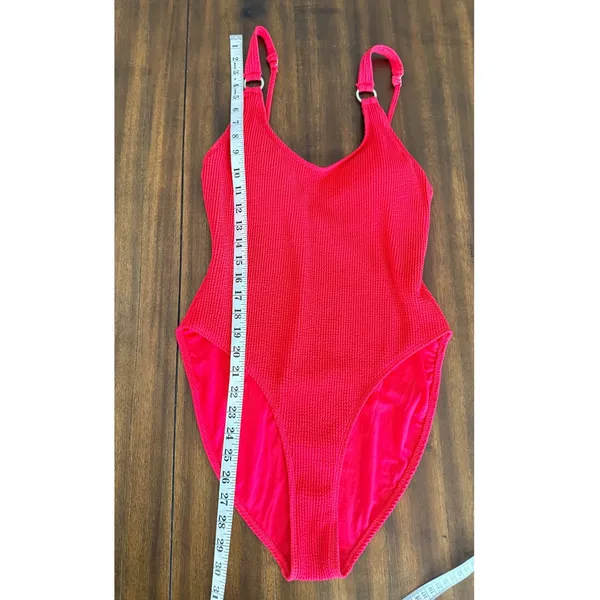 Bikini Bliss Women Hot Pink Crinkle Textured One Piece Swimsuit Size‎ L High Cut - Image 6