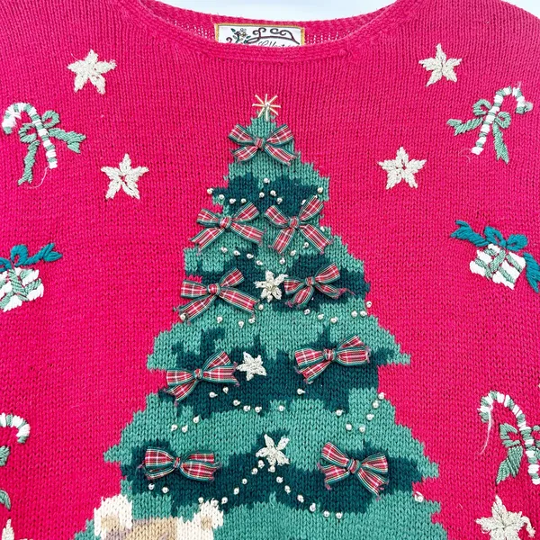 Heirloom Collectibles Women VTG Bear Christmas Tree Ugly Christmas Sweater 12/14 - Image 3