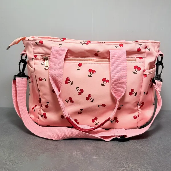 Pink Mini Cherries Crossbody Shoulder Bag 10 Pocket Travel Organizer Large - Image 3