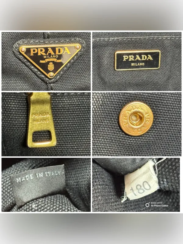 Prada Canapa Large GM Black Denim Canvas Tote Bag Distressed Vintage Italy - Image 4
