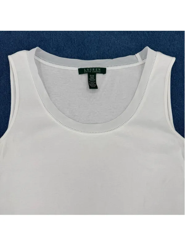Lauren Ralph Lauren White Cardigan & Tank Top Set Linen Cotton Ribbon Trim Med - Image 10