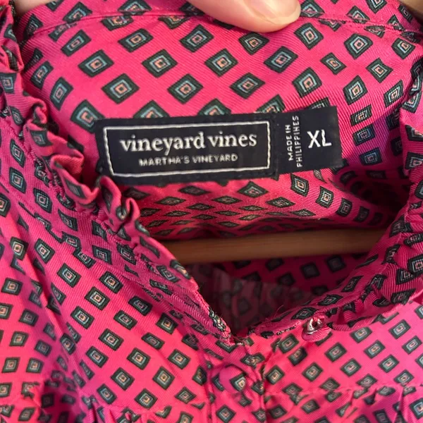 Vineyard Vines Pink and Blue Diamond Blouse | Women’s Size XL - Image 2